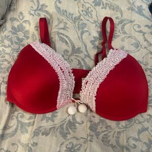 Torrid Red Holiday Bra with white Ruffle Trim